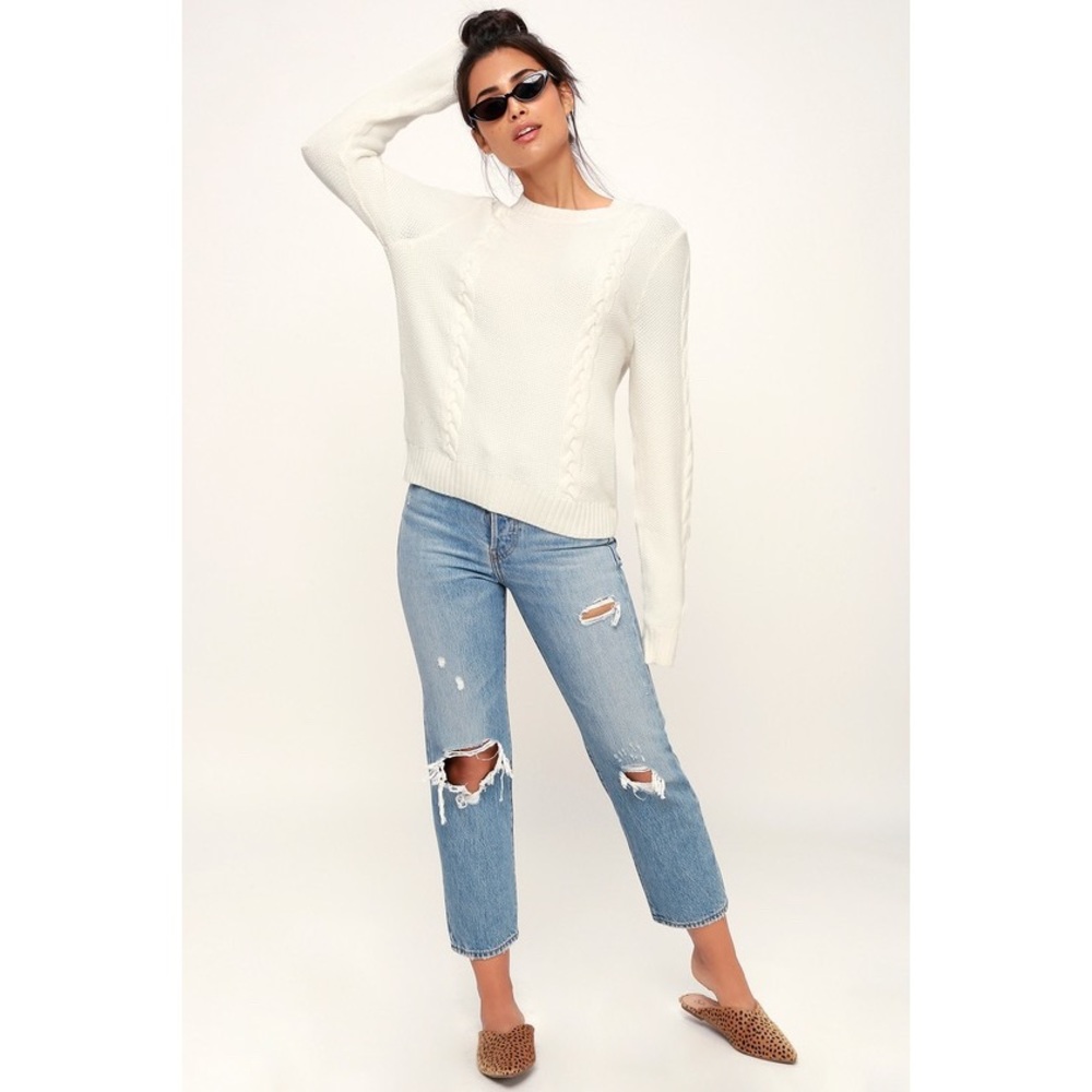 Keep It Toasty White Cable Knit Sweater - Picture 4 of 5